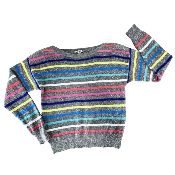 Forever 21 Colorful Striped Angora Blend Sweater Large Gray Funky Crew Y2K  Neck - Picture 1 of 8